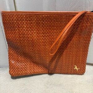 Chic Burnt Orange leather woven clutch handbag
